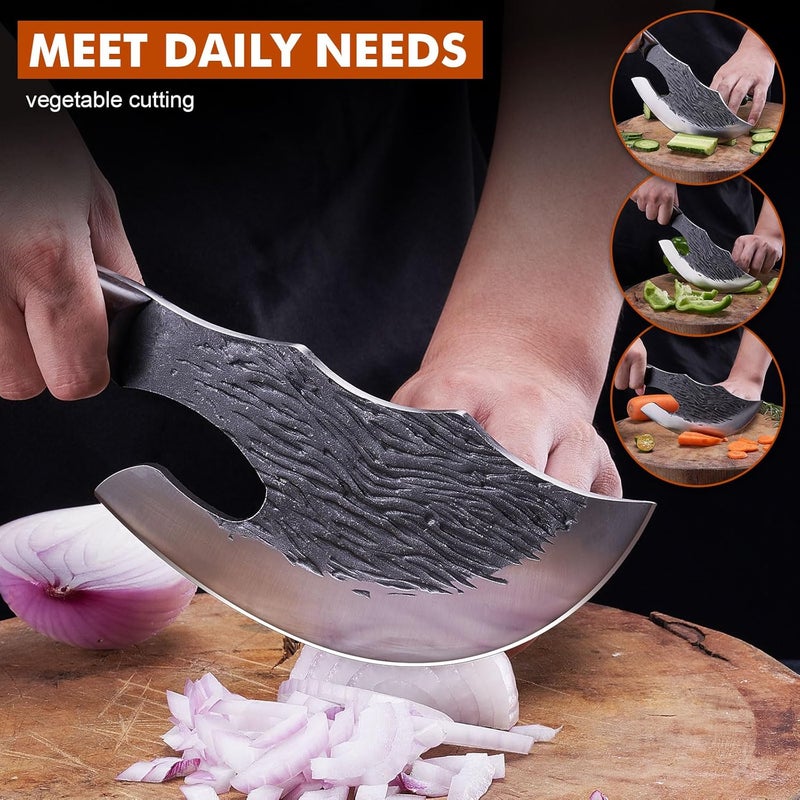 OPAYLY Butcher Meat Cutting Cleaver Knifes Hand Forged Viking Cleaver with Cover Meat Bone Kitchen Knifes High Carbon Bone Choppe for Kitchen Outdoor Camping BBQ men gifts - Image 4